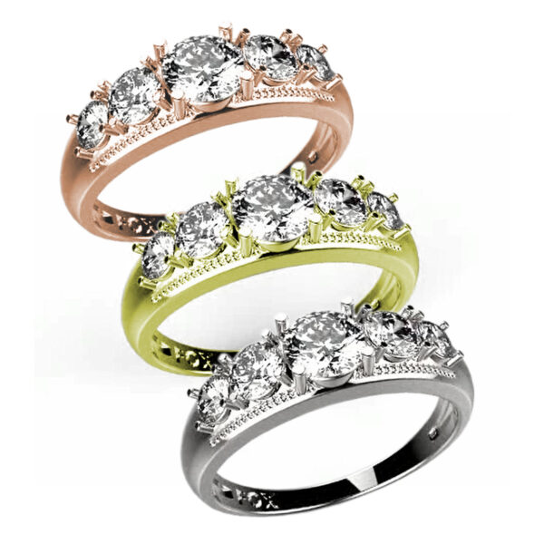 Zásnubní prsten značky FOX® 2 ze žlutého zlata, který je osazený celkem pěti diamanty briliantového brusu. tři
