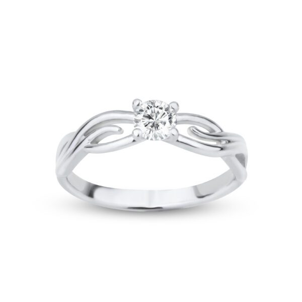 Zásnubní prsten značky FOX® 5 z bílého zlata, který je osazený jedním centrálním diamantem. shora